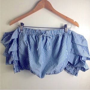American Eagle Crop Top Blue & White Stripe Size: S